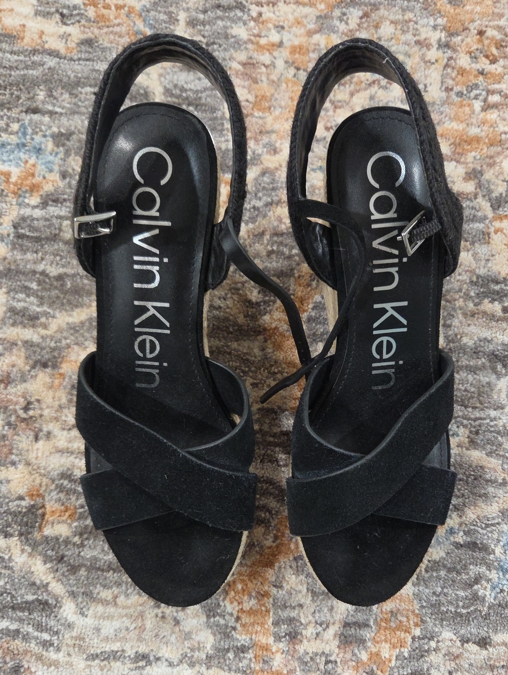 Calvin Klein Black Suede Crisscross Slingback Heels